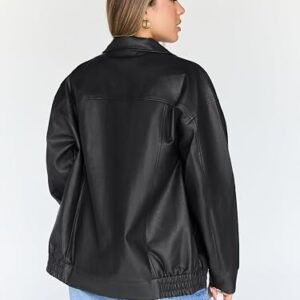 Trendy Queen Womens Oversized Leather Jacket Moto Bomber Coat Fall&Winter