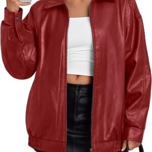 Womens Oversized Leather Jacket Moto Bomber Coat Fall&Winter
