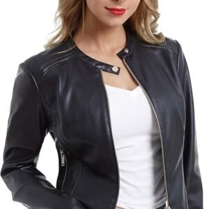 Faux Leather Jacket Women Cropped Motorcycle Biker