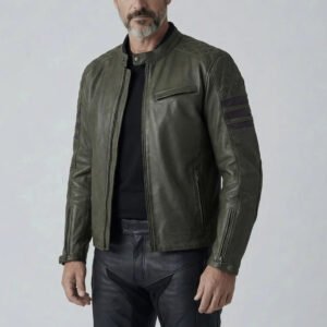 Dublin Olive Green Motorcycle Leather Jacket